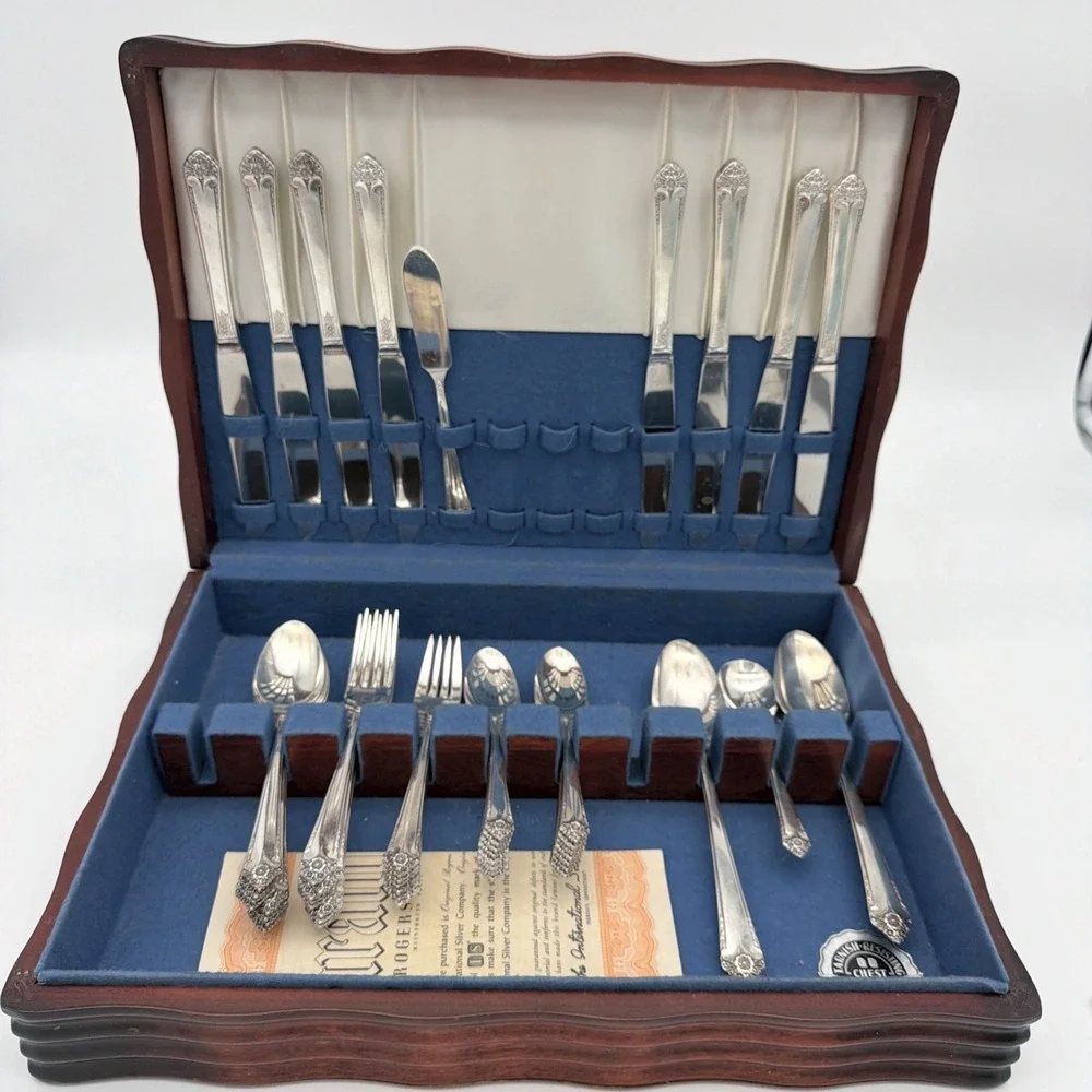 Rogers & Bro. Silverplate Flatware Set Floral Motif Ornate Engraved